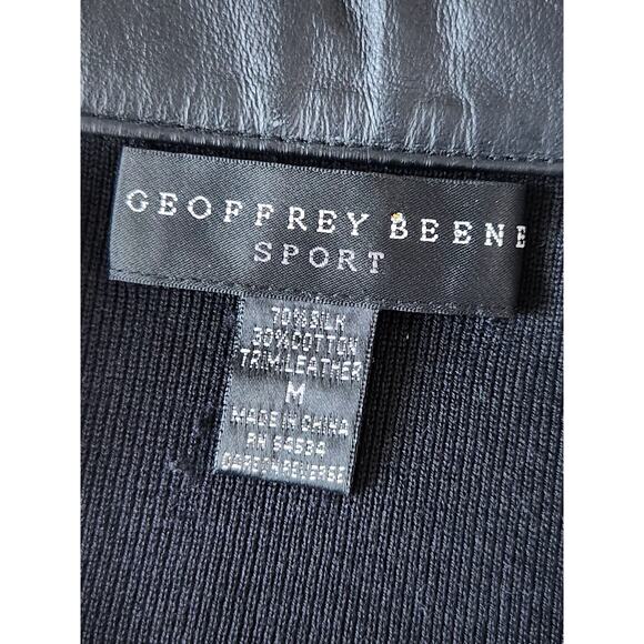 Geoffrey Beene Black Long Sleeve Knit Silk blend Sweater w/ Leather Collar Sz M - Picture 4 of 6